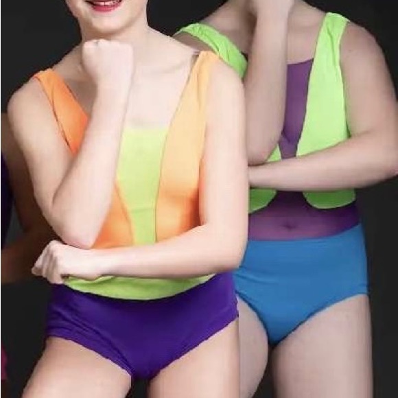 Custom Neon Blue & Green Leotard Dance Costume - Picture 2 of 4